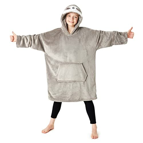 CityComfort Hoodie Blanket for Girls & Teenagers Sloth Fleece Wearable Blanket Warm Camo Oversized Hoodie with Cosy Sherpa Hood Loungewear Gifts (Grey Sloth)
