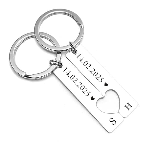Personalised Keyring Custom Heart Keyring Set 2Pcs Couple Keyrings Keychain Valentines Gifts for Him Her Boyfriend Gifts Girlfriend Gifts Engagement Gifts for Couples Matching keychains (Style-2)