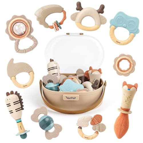 Baby Toys 0-6 Months Newborn Toys Rattle Teething Toys Sensory for Baby with Storage Box (10pcs)
