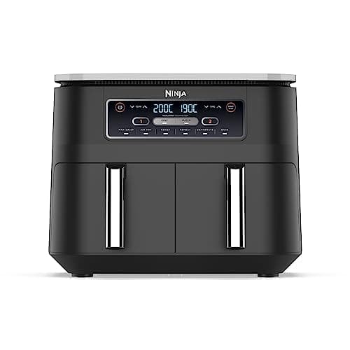Ninja Foodi Dual Zone Digital Air Fryer, 2 Drawers, 7.6L, 6-in-1, Uses No Oil, Air Fry, Max Crisp, Roast, Bake, Reheat, Dehydrate, Cooks 4-6 Portions, Non-Stick, Dishwasher Safe Baskets, Black AF300UK