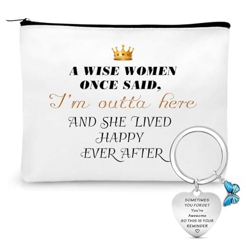 QCZONE Retirement Gifts Cosmetic Bag - Large Makeup Organizer Retirement Gifts for Women Wife Sister Mum Friend Birthday Gift Inspirational Keychain A Wise Women Once Said
