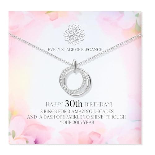 ZIIERMOSS 30th Birthday Gifts for Women,Thoughtful 30th Birthday Gifts with Card Interlocking Circles Silver Necklace Happy Birth Presents for Women Mun Wife Sister
