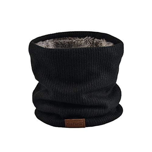 NovForth Winter Neck Warmer Fleece Lined Infinity Scarf - Thicken Windproof and Dust Skiing Circle for Men, Women, Boys, Girls - Black (Circumference 19inch x Diameter 9inch)