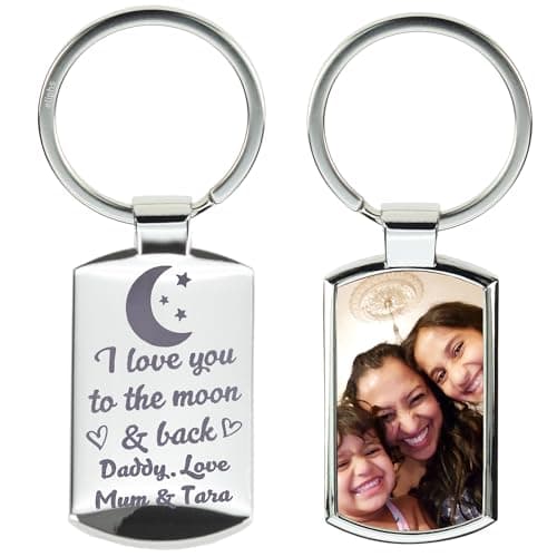 Personalised Photo Keyring Custom Keychain Engraved Keyrings Gift for Mum, Dad, Grandparents Perfect for Birthdays, Mother's Day, Father's Day, Anniversaries,Christmas keepsake Present for wedding