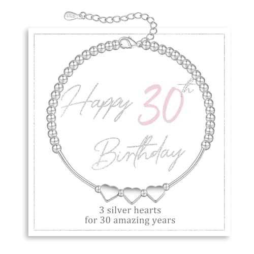 FENNELISA 30th Birthday Gifts for Women,Sterling Silver Heart Bracelet for Women Thoughtful 30th Birthday Gifts Ideas with Cards for Mum Daughter Ladies Sister Wife