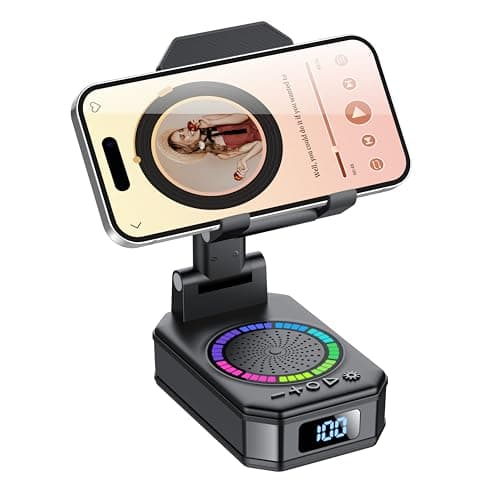 Gifts for Men Women, Phone Stand with Bluetooth Speaker, Anti-Slip Base, 4-in-1 Design with RGB, Foldable Phone Charger Stand with Wireless Speaker, Ideal for Dad Mom, Tech Gadget Stocking Fillers