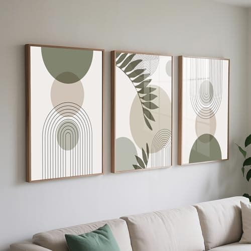 PWAAHDC Sage Green Wall Art Set of 3 - Boho Pictures for Living Room and Bedroom Decor, Modern Canvas Prints posters (Unframed A3)