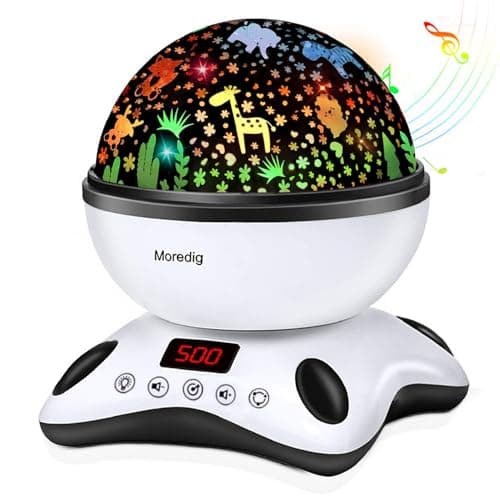 Moredig Baby Projector Night Light, Night Light Kids Projector with 12 Music and Timer, Remote Kids Light for Bedroom with 8 Lighting Modes, Gifts for Baby Boy Girls- Black White
