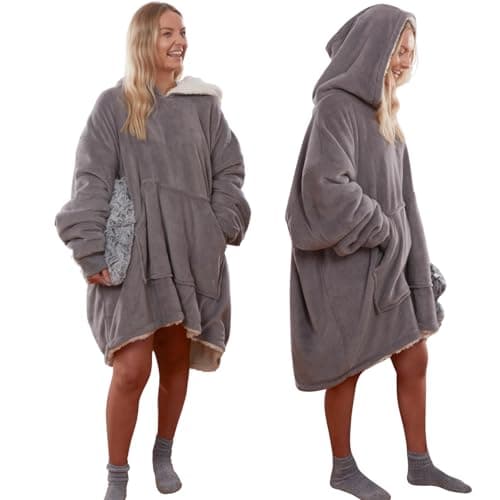 Sienna Hoodie Blanket, Gifts for Women Ultra Soft Sherpa Fleece Warm Cosy Comfy Oversized Wearable Hooded Sweatshirt Throw for Women Girls Adults Men Boys Kids Big Pocket, Charcoal Grey