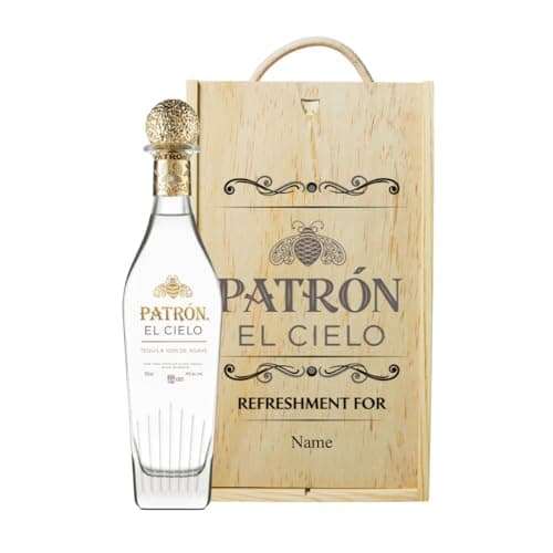 Personalised Patrón El Cielo Luxury Silver Tequila Gift Set – 70cl (40% ABV) | Custom Ultra-Premium Tequila in Engraved Wooden Gift Box | Luxury Gift for Him or Her