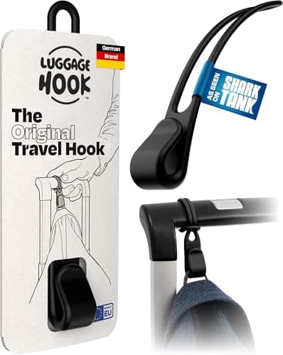 Luggage Hook This Flight Essential Holds Jackets and Bags up to 8 kg, Travel Hook for Carry-on Baggage, a Must Have Travel Accessory for Frequent Flyers, Holiday Essential and Travel Gift (Black)