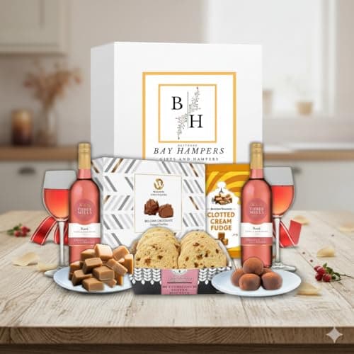 Wine gifts -2x Mini 18.7ml Rose Wine and Chocolate Gift Set - Border Biscuits - Chocolate truffles - Fudge Gift Set- Birthday Hampers for Women - Valentines Day - Mothers Day Chocolates Gifts Fathers