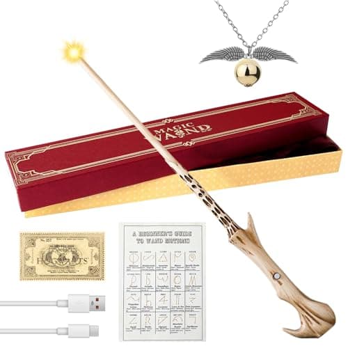 Voldemort Wand, 35cm Lord Voldemort Light Up Wand with Station Ticket, Spell Card and Necklace USB Charging Glow Magic Wand Lord Voldemort Magic Wizard Wand in Gift Box for Halloween Costume Party
