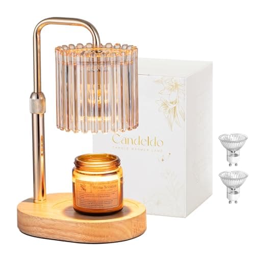 Candeldo Candle Warmer Lamp with Timer: Candle Warmers with 2 Bulbs Height Adjustable Dimmable Wax Melt Gold House Warming Gifts New Home Bedroom Decor Gift for Women