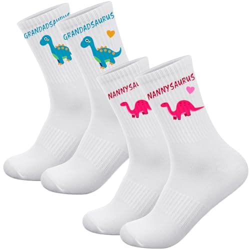 Geyoga 2 Pcs Funny Grandma and Grandad Socks Gifts from Grandchildren Nanny and Grandad Christmas Gifts Dinosaur Novelty Socks for Birthday Thanksgiving Xmas