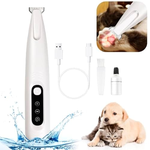 Upgrade Dog Paw Trimmer,Waterproof Rechargeable Pet Paw Trimmer,Dog Clippers with LED Light,Low Noise Pet Shaver for Dogs Cats