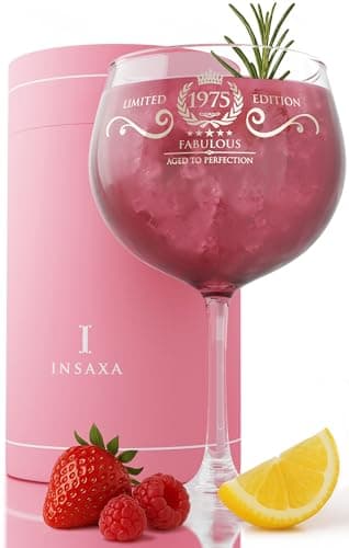 Insaxa 50th Birthday Gifts for Women - Fabulous 1975 Large Gin Balloon Glass (730ML)