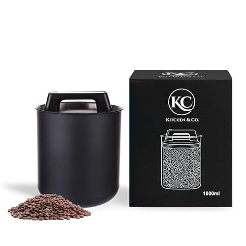 Airtight Coffee Canister for 250 g Coffee Beans with Vacuum Lid (Container for Coffee, Tea, Stainless Steel Tin for Storage with Aroma Closure, Storage Jar for 250 g Coffee) Matte Black (1000 ml)