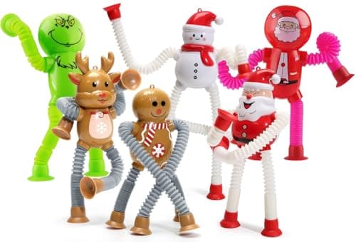 Chirstmas Pop Tubes Stocking Stuffers for Kids, 6Pack Telescopic Suction Cup Fidget Toys for Toddlers, Christmas Party Bag Fillers Sensory Toys Autism Travel Toys for Children