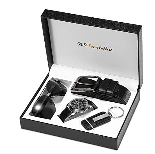 BSTcentelha Men Gift Set Wrist Watch Belt Keychain Sunglasses Mens Gift Father's Day Valentine's Day Gift Wedding Christmas Boyfriend Gift Set(SetA)