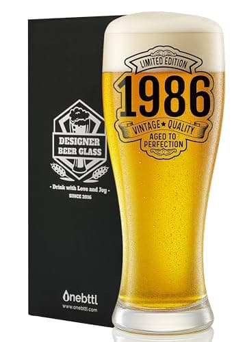 Onebttl 40th Birthday Gifts for Men, 450ml/15oz Beer Glass, 40 Years Old Birthday Present for Dad, Husband, Son- Limited 1986