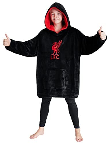 Liverpool FC Fleece Hoodie Blanket for Boys Teenagers One Size Kids Oversized Hoodie Liverpool Gifts for Boys (Black)