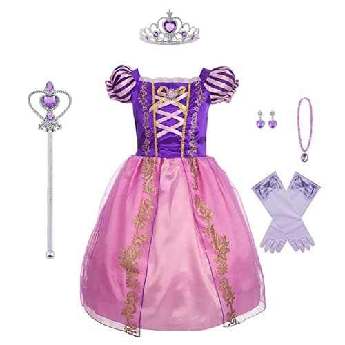Discoball Rapunzel Costumes Princess Cosplay Dresses for Kids Girls Fancy Dress Up for Halloween Birthday Party Outfit