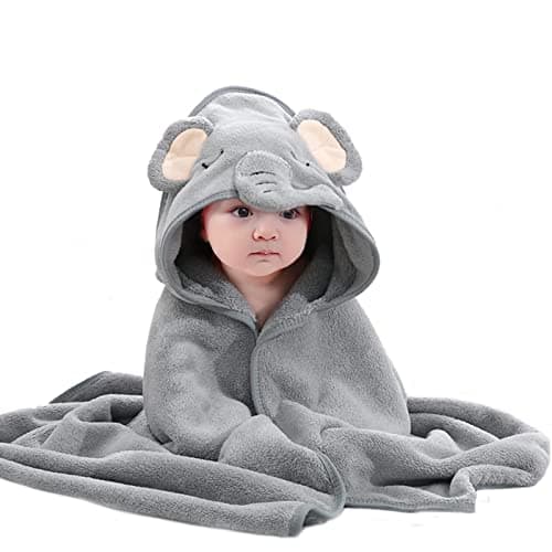 Asnewkit Hooded Baby Towel, Baby Bath Towels with Hood,Unique Animal Design Baby Towel with Hood Soft Absorbent Baby Bath Towels, for Newborn Baby Boy and Girl (Grey), 80 x 80 cm