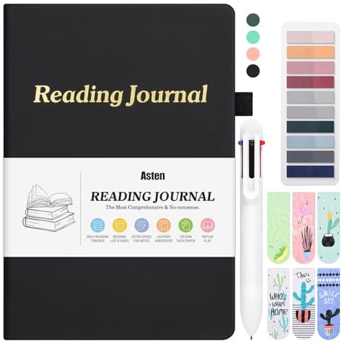 Reading Journal for Book Lovers Gifts, Book Journal for Reader, Book Tracker Journal Reading Log, 65 Book Review Journal with Bookmarks, Book Tabs, Multicolor Pen, Reading Tracker for Women Men, Black
