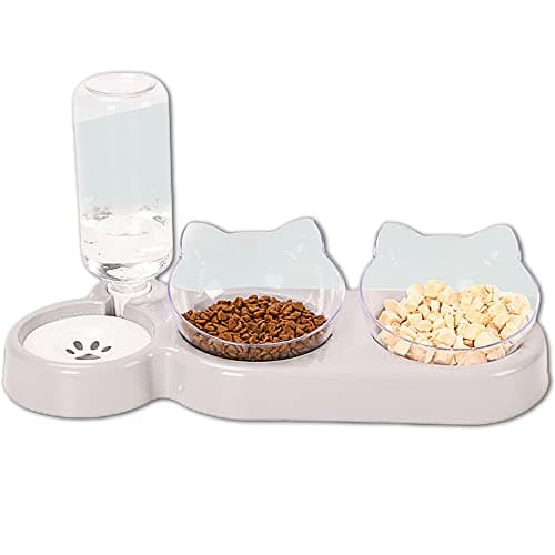 3-In-1 Cat Food And Water Bowl Set, Cat Bowls With Stand, Double Cat Bowls with Water Dispenser For Pet,Food And Water Feeder For Small Medium Dogs Cats