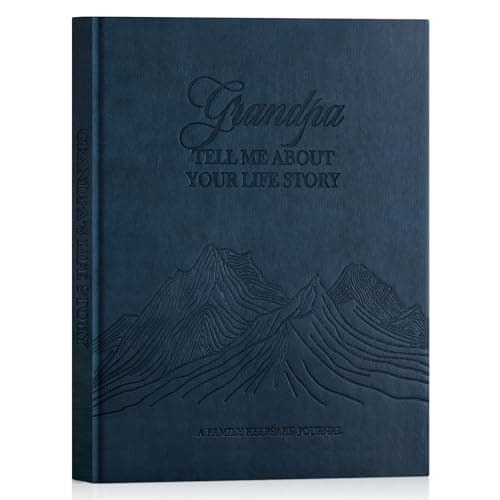 Lanpn Grandpa Life Story Book Journal with 270+ Prompts, Leather Hardcover Grandfather Guided Journal Memory Keepsake Book to Fill Out, Birthday Father's Day Christmas Grandpas Gift, Blue