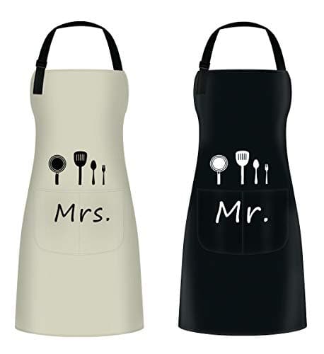ETLEE Mr. & Mrs. Couple Aprons Set(2PCS) Adjustable Kitchen Cooking Bib Apron Wedding Anniversary Engagement Bridal Shower Gift For Couples and Newlyweds
