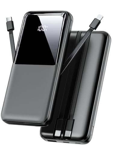 Power Bank Fast Charging, 15000mAh Portable Charger with Built-in Cables, USB-C Powerbank with LED Display & 4 Outputs, Battery Pack Compatible with iPhone 16 15 14 13 Android and more, Black