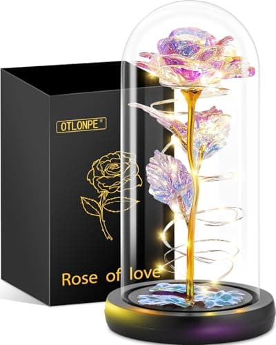 Otlonpe Christmas Rose Gifts for Women Mum, Valentines Mothers Day Anniversary Birthday Gifts for Her Wife Girlfriend Sister, Light Up Eternal Glass Flowers Home Office Table Decorations (Colorful)