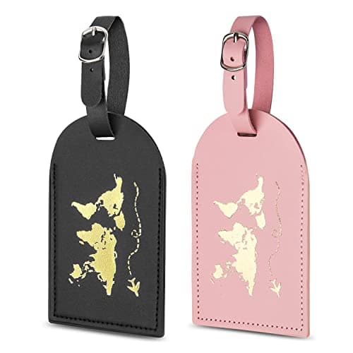 flintronic 2 Pcs Luggage Tags, Leather Baggage Labels, Suitcase ID Tag Set, Handbag Tag Labels Travel Accessories for Married Men Women Couples Wedding Travel Gift