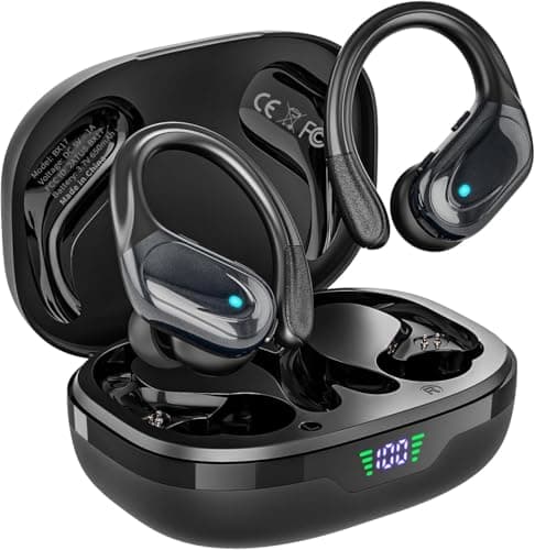 HAOYUYAN Wireless Earbuds, Sports Bluetooth Headphones, 80Hrs Playtime Ear Buds with LED Power Display, Noise Canceling Headset, IPX7 Waterproof Earphones for Workout/Running (Black)