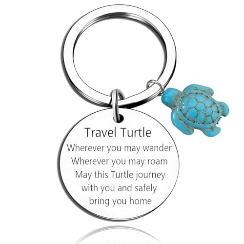 VNDKGN Turtle Keyring,Stainless Steel Travel Gifts for Someone Going Travelling,Driving Cute Good Luck Keychain Safe Cruise Accessories for Family Friends Colleague Women Men Holiday Graduation Gift