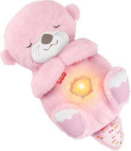 Fisher-Price Baby Toy Soothe ‘n Snuggle Otter, Pink Plush Portable Sound Machine with Breathing Motion & Lights for Newborns Ages 0+ Months, JLJ33