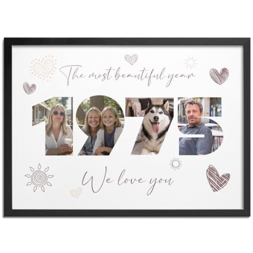 Pictalia - Personalized Frame 50th Birthday, Gift for Women, Men, 1975 Gift for Family, Friends, Birthday Photo Frame Wedding, Civil Union, Meeting, Retiree Gift, Dad, Mom