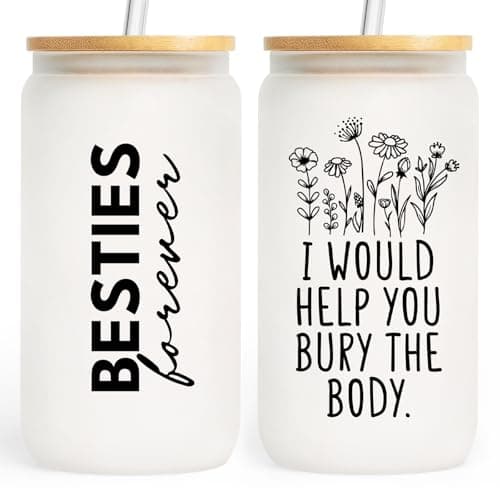GoMelley Best Friend Birthday Gifts for Women, Bestie Gifts Glass Tumbler with Lid Straw, Friendship Gift for Women Funny, Best Friend Christmas Galentines Gift, Special Friends Gift Glass Travel Mug