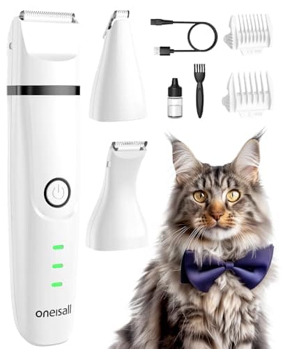 oneisall 3 in 1 Cat Clippers & Dog Paw Trimmer Grooming Kit, Cordless Low Noise Dog Trimmer for Matted Fur, 2-Speed Pet Clippers for Paws, Legs, Face, HIPS