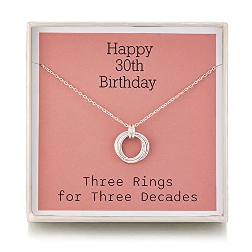 RareLove 30th Birthday Gifts for Women,Best Friend 30 Birthday Gifts 925 Sterling Silver Three Rings Necklace Birthday Jewellery Gifts for Her,30th Birthday Presents for Daughter