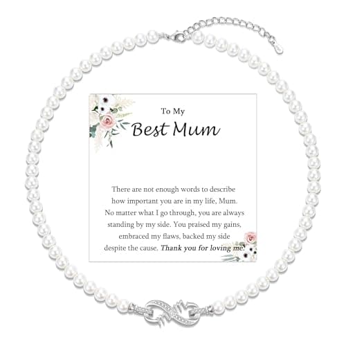 EPVID Mum Gifts, Infinity Pearl Necklace for Women, Christmas Birthday Mothers Day Gifts for Mum from Daughter Son, Stocking Fillers for Women
