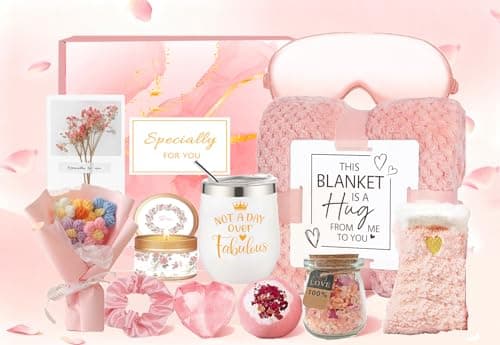 Birthday Gifts for Women,Pamper Self Care Gifts Set for Women with Blanket,Get Well Soon Care Rose Spa Gifts Basket for Her WomenFriend Sister BestieTeachers with Birthday ChristmasThanksgiving