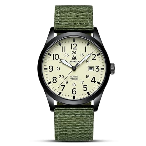 LN LENQIN Mens Watches Military Watch Analog Quartz Watches for Men Waterproof Men's Wrist Watch with Date Nylon Band Army Tactical Sportswatch