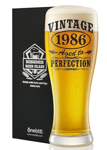 Onebttl 40th Birthday Gifts for Men, 450ml/15oz Beer Glass, 40 Years Old Birthday Present for Dad, Husband, Son- Vintage in 1986