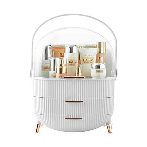 Multi-Function Make Up Case Dustproof Cosmetic Storage Box, Organizer Skin Care Products Jewelry Organizer Finishing Box for Bedroom Bathroom Desktop (White)