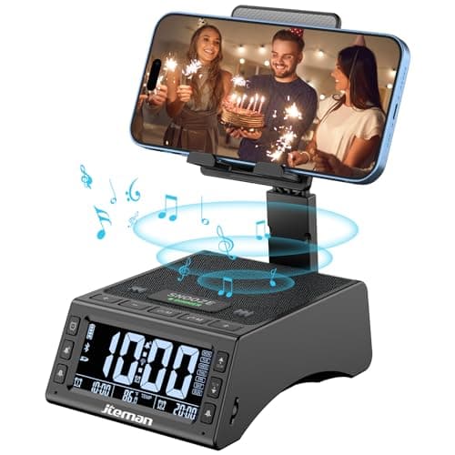 JTEMAN Gifts for Men Women,Cell Phone Stand with Wireless Bluetooth Speaker,Adjustable Cool Tech Kitchen Gadgets,Unique Birthday Gift Idea for Him, Husband, Boyfriend(Black)