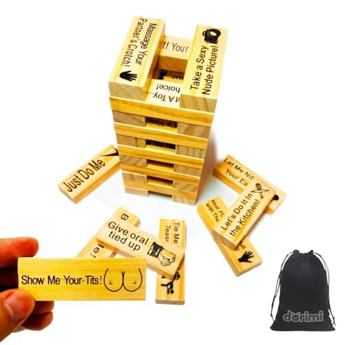 Adult Wooden Stacking Tower Game – 48pcs Couples Games for Adults, Naughty Date Night Sex Games for 2 Players, Intimacy Building Game for Valentine, Party or Travel (48 Pcs)