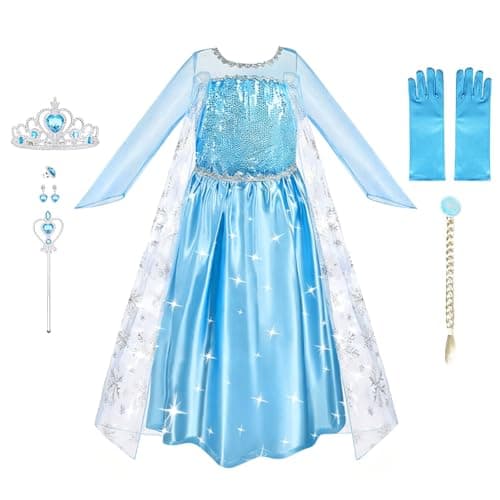 URAQT Princess Dress, Princess Costume with Fairy Wand and Crown Tiara, Pretended Dress Up for 3-8 Year Old Girls Gift, Costume for Birthday Christmas Halloween Cosplay Party